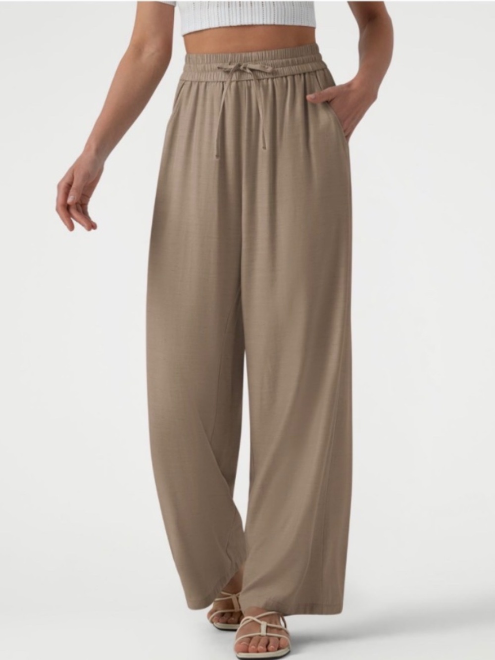 NWT Halara High-Waisted Drawstring Wide-Leg Linen-Blend Pants with Pockets large - Picture 2 of 6